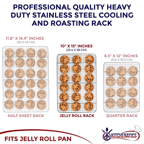 (25cm x 38cm ) - KITCHENATICS Commercial Grade Stainless Steel Cooling and Roasting Rack Heavy Duty Thick-Wire Grid Fits Jelly Roll Pan Oven-Safe Rust-Resistant for Cooking, Roasting, Grilling, Drying (10" x 15")