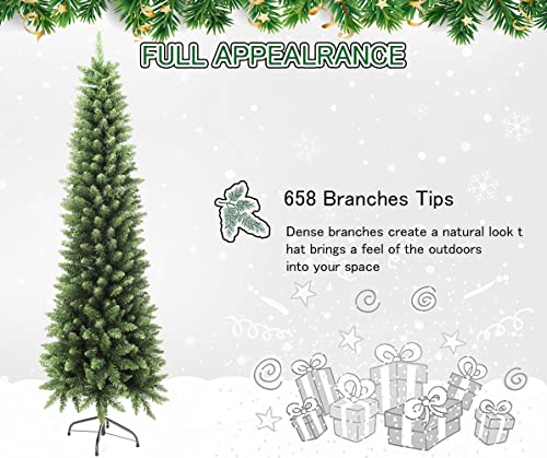 658 Tips Artificial Pencil Christmas Tree, 6ft Pure Xmas Pine Trees with Metal Stand Perfect for Christmas/Parties/Holiday Indoor Outdoor Decoration