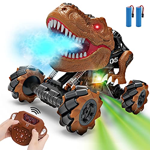 REMOKING Remote Control Dinosaur Toys,Dinosaur Car Kids Toy with Drift Stunt,Spray,LED Lights,Roaring,4X4 RC T-Rex Dinosaur Trucks for 6-12 Year Old Boys Girls, Birthday Gifts for Children