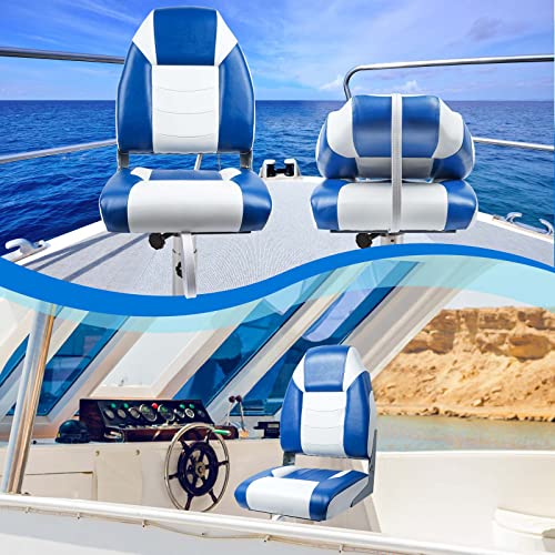 Dreizack Boat Seats 2 Packs, Folding High Back Fishing Waterproof Universal  Pontoon Boat Seat Bass Tracker Boat Chairs with Stainless Steel Screws,  Aluminum Hinges and Thickened Cushion, Blue&White02