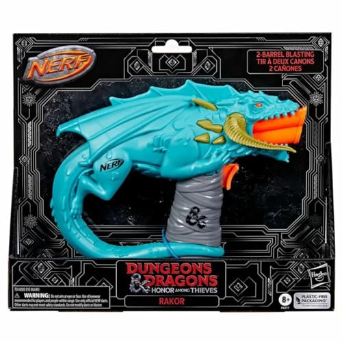 Nerf Dungeons & Dragons Rakor Blaster, 4 Nerf Elite 2.0 Darts, Kids Outdoor Games, Nerf D&D Blaster Toys for Ages 8 & Up