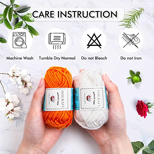INSCRAFT 62 Acrylic Yarn Skeins, 2170 Yards Yarn for Knitting and Crochet,  Includes 2 Crochet Hooks,2 Weaving Needles,10 Stitch Markers, Perfect  Crochet Beginner Kit for for Adults Kids