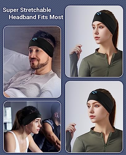 Navly Sleep Headphones, 10Hrs Sports Headband with Soft Cozy Earbuds Comfortable, Headphones Ultra-Thin HD Stereo Speakers Perfect for Sleep,Workout,Running,Yoga,Travel,Insomnia, Dark Black, A Size