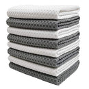 Polyte Ultra Premium Microfibre Kitchen Dish Tea Towel Waffle Weave, 8 Pack (40x71 cm, Grey, White)