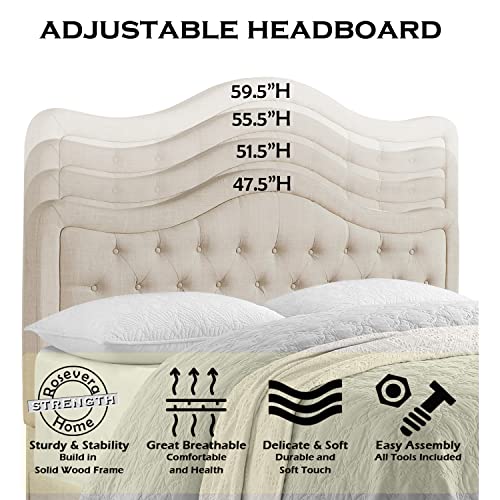 Rosevera A3H Niana Adjustable Headboard with Fine Linen Upholstery and Button Tufting for Bedroom, King, Natural Beige