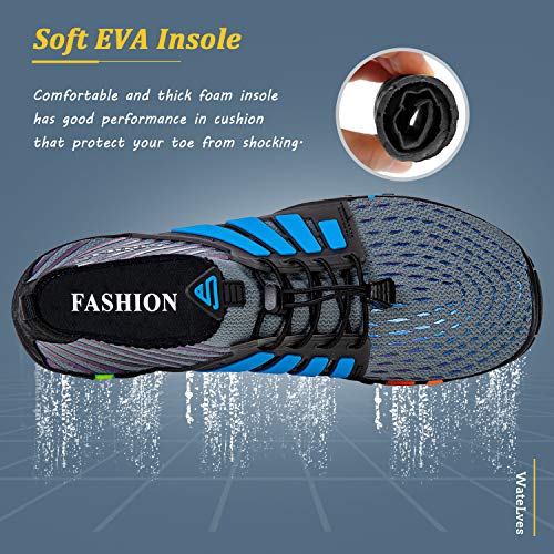 WateLves Water Shoes Mens Womens Beach Swim Shoes Quick-Dry Aqua Socks Pool Shoes for Surf Yoga Water Aerobics, B/Blue Gray, 8.5 Women/7 Men