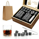 Whiskey Stones Gift Set - Whiskey Glass Set of 2 - Granite Chilling Whiskey Rocks - Scotch Bourbon Whiskey Glass Gift Box Set - Best Drinking Gifts for Men Dad Husband Birthday Party Holiday Present