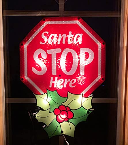 All Day Gifts Santa Stop Here Christmas Window Light Décor - Winter Xmas Indoor Outdoor Lights 16” x 13”