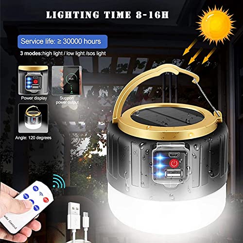 DUUKOA Solar LED Camping Light Rechargeable Emergency Lantern Remote Control Tent Lights 3 Light Modes, Waterproof ,Black