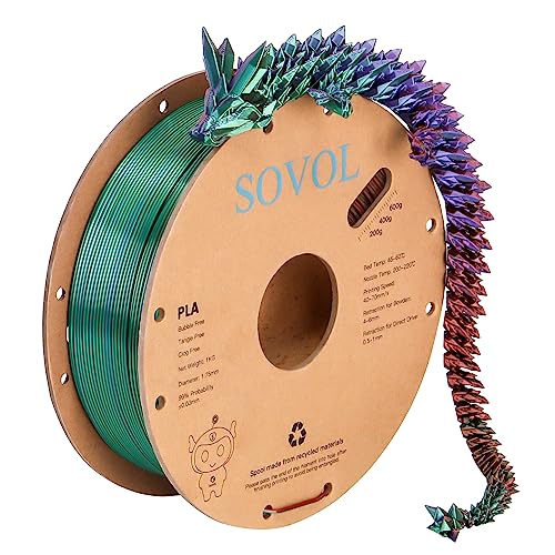 Sovol Silk PLA Filament 1.75mm, Tri Color Bronze Purple Green Co-Extrusion Material Dimensional Accuracy +/-0.03mm, 1kg/2.2lbs