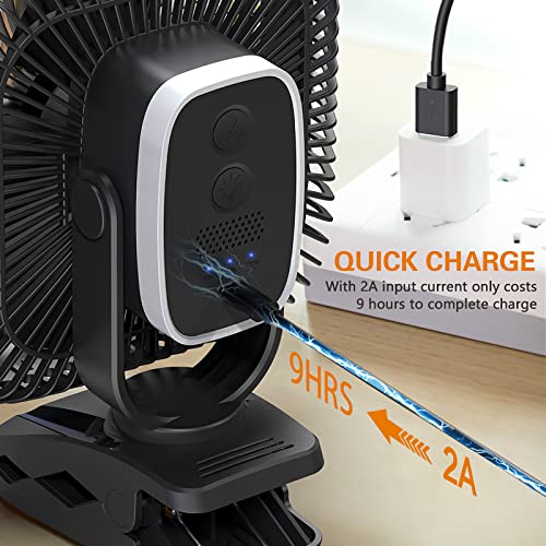 Rechargeable Portable Fan with Light, 8-inch Battery Operated Clip on Fan, 20000mAh 78 Hours Work Time, Quiet, Strong Airflow USB Fan, 4 Speeds Personal Fan, Ideal for Outdoor Camping Hurricane