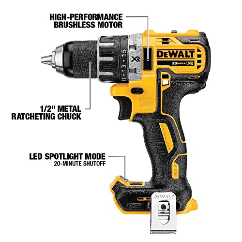 DEWALT 20V MAX XR Brushless Drill/Driver, Compact, Tool Only (DCD791B)