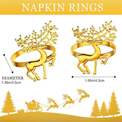 WILLBOND Christmas Napkin Rings Holders Deer Napkin Rings for Christmas Dinners Parties, Wedding Adornment, Table Decor for Christmas and Home Kitchen Dining Table Linen Accessories (Gold, 12)