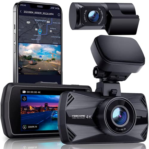 Yeecore Dual Dash Cam 5G WiFi GPS, Real 4K+HDR 1080P Front and Rear, 3" LCD Super Night Vision, Parking Mode, Dash Camera for Cars with App, G-Sensor, Accident Record, Support 512GB Max