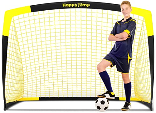 Happy Jump Soccer Goal for Backyard Pop Up Foldable Soccer Net for Children Gift (Black+Yellow, 5' x 3.6')