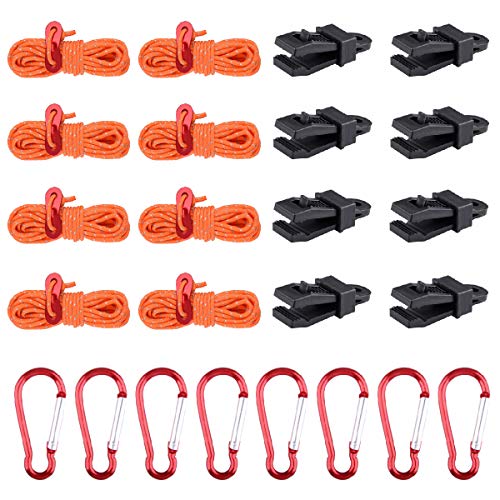 TRIWONDER Reflective Guylines Guy Ropes Paracord with Tarp Clips Carabiners Cord Adjusters Tent Tensioner for Outdoor Camping Hiking Backpacking (Orange - 8 Pack)