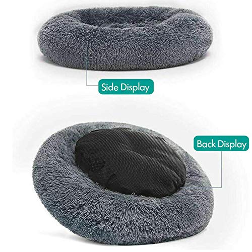 Pets Calming Cat Bed Dog Beds, Proxima Direct Ultra Soft Cat Cushion Bed Round Nest Fluffy Plush Bed Donut Cuddler Dog Bed with Non-Slip Bottom Suitable for Cats or Small Medium Dogs Puppy (60CM, Dark Grey)