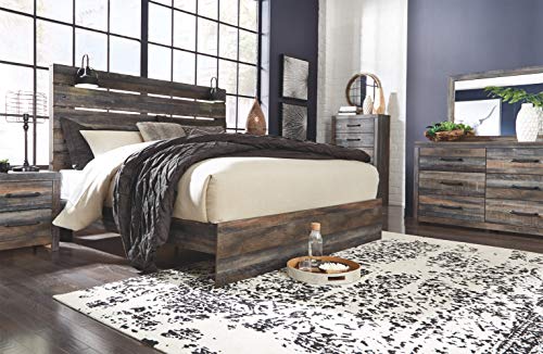 Signature Design by Ashley Drystan Rustic Panel Headboard ONLY with USB Charging Stations, King, Brown