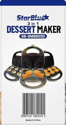 Mini Donuts Baker, Mini Cake and Quiche Baker, Taiyaki Baker - 3 in 1 Three Slices Removable Dessert Baker by StarBlue - White AC 220-240V 50/60Hz 700-800W, UK Plug with EU Adapter