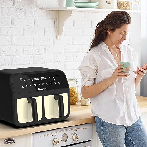 ADVWIN Dual Air Fryer, 9L Oil-Less Electric Cooker Kitchen Oven, 6 presets Multi-Function Rapid Air Fryer Healthy Cooker, Smart Finish Bake, Frying, Dehydrate | Easy to Cleaning | Beige