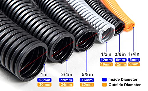 ZhiYo 20FT 1/2” Wire Loom Split Tubing Auto Wire Conduit Flexible Cover | High Temperature Heat Resistant -40F to 257F | Plastic Cover for Electrical Wires & Cables, Black