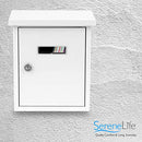 Serenelife SLMAB01 Wall Mount Lockable Mailbox- Modern Outdoor Galvanized Metal Key Large Capacity- Commercial Rural Home Decorative & Office Business Parcel Box Packages Drop Slot Secure Lock, White, 10''x 3.9''x 12.4''