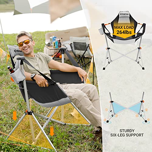 KingCamp Hammock Camping Chair Swinging Rocking Chair for Adults Lawn Beach Camp Outside Portable Folding Chair Hold Up to 300lbs with Adjustable Back Support Carrying Bag Cup Holder (Grey/Black)