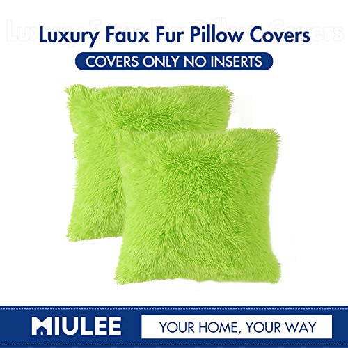 MIULEE Pack of 2 Luxury Faux Fur Throw Pillow Cover Deluxe Decorative Plush Pillow Case Cushion Cover Shell for Sofa Bedroom Car 18 x 18 Inch Green
