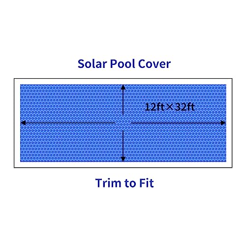 BigXwell Solar Pool Cover, Blue 16-mil 12 x 32 Foot Rectangle Pool Heaters for Above-Ground and In-Ground Pools, Heavy-Duty Insulating Pool Heater Cover, Heat Retaining Solar Blanket Cover for Swimmer