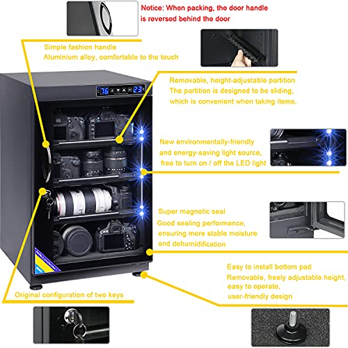 AUTENS TWAIPO 85L Electronic Dehumidify Dry Cabinet Box Anti-Mold Storage with Touchscreen, LED Light, Adjustable Shelves for Digital Camera Gear DSLR SLR Lens Equipment & Electrical Components