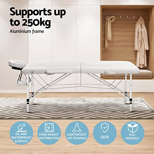 Zenses Massage Table 75cm Portable 2 Fold Aluminium Beauty Bed White