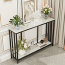 2 Tier Console Table Hallway Unit: Marble Top Consoles Desk 120x30x78cm Long High Gloss Sintered Stone Marbles Black Frame Frame Narrow Tall Modern Sofa Storage Side Tables Living Room