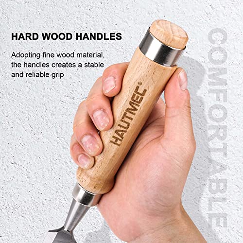 HAUTMEC 4PCS Wood Chisel Set for Woodworking, Carpentry Carving Tool with Bevel Edged Steel Blade, High Impact Handle for Woodcutting Sharpening HT0235