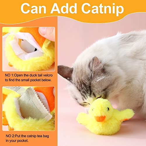 PAWCHIE Interactive Cat Toys Duck-Catnip Chew Toy,USB Rechargeable Plush Duck Toy,Realistic Duck Quack and Electric Flapping Wings Duck Toy,for Cat Chewing, Kicking and Exercise (Yellow)