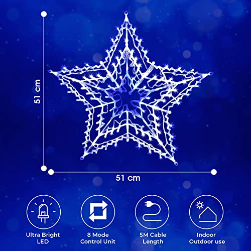 100 LED White&Blue Christmas Star Silhouette Chasing Lights with 8 Functions and Memory Size 51cm x 51cm (JT-DC3.5V1.5W-E4)