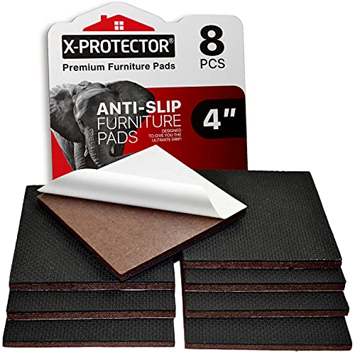 NON SLIP FURNITURE PADS X-PROTECTOR PREMIUM 8 pcs 4â€ Furniture Pad! Best Furniture Grippers - SelfAdhesive Rubber Feet Couch Stoppers â€“ Ideal Furniture Floor Protectors for Fixation in Place Furniture