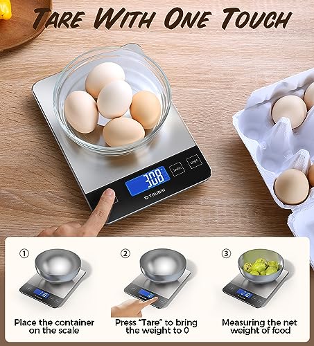 【NASA-Grade】33lb Food Kitchen Digital Scale,【Bread Meat Cookies Measures Precisely】Weight Grams and Ounces for Baking Cooking,1g/0.1oz Precise Graduation,304 Stainless Steel,Waterproof Tempered Glass