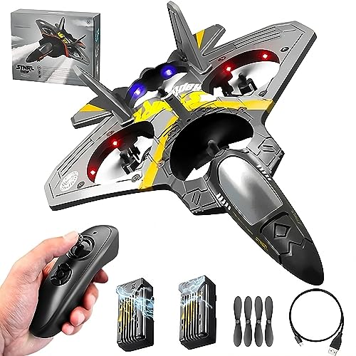 Akargol RC Plane 2.4Ghz Foam v17 Remote Control Airplanes - Helicopter Quadcopter for Adults and Kids, Spinning Drone, Gravity Sensing, Stunt Roll,Cool Light, 2 Battery, Gifts for Kids Boys