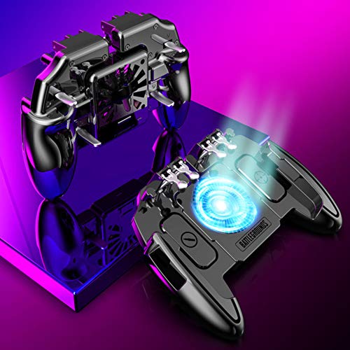 ZOMTOP Mobile Game Controller with Cooling Fan 4 Trigger for PUBG/Call of Duty/Fotnite [6 Finger Operation] L1R1 L2R2 Gaming Grip Gamepad Mobile Controller Trigger for 4.7-6.5" iOS Android Phone(With cooling fan)