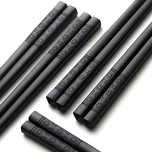 10 Pair of Fiberglass Chopsticks - Reusable Chopsticks - Healthy and Durable - Dishwasher Safe - Metal Chopsticks-Lightweight Non-Slip & Easy to Use - Japanese Style Chop Sticks Set - Black