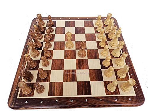 Luxury Chess Set- Wooden Dubrovnik Chessmen with 19" Golden Rosewood Chess Board | Algebraic Notation Board | 2 Extra Queens