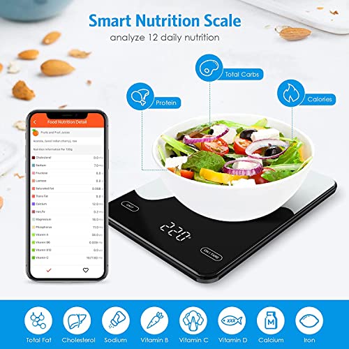 AMIR Digital Kitchen Scale Rechargeable, 10kg/22lb Digital Food Scales for Weight Loss, 1g/0.1oz Smart Food Scale with Nutrition Calculator APP, Kitchen Baking Mini Digital Scale