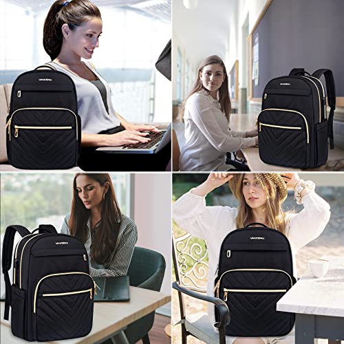 VANKEAN 15.6 Inch Laptop Backpack for Women Men Work Laptop Bag Fashion with USB Port, Waterproof Purse Backpacks Teacher Nurse Stylish Travel Bags Casual Daypacks for School, College, Business, Black