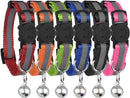 (3-Pack) - Reflective Cat Collar with Bell, Set of 3 OR 6, Solid & Safe, Nylon, Mixed Colours, Pet Collar, Breakaway Cat Collar, By Bemix Pets