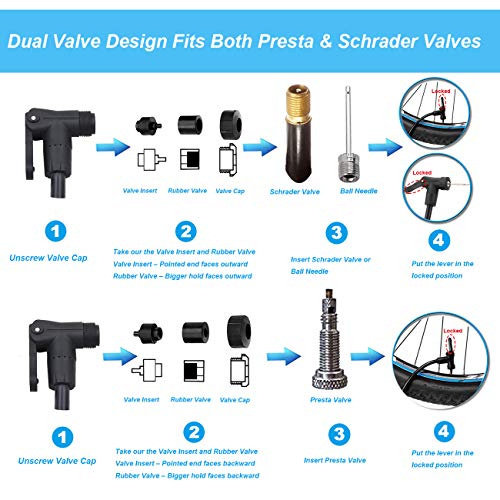 Bike Pump, Portable Bicycle Floor Pump with Glueless Puncture Kit, Mountain, Road Bike Tire Pump, Mini Bicycle Air Pump Compatible with Presta Schrader Valve and Sports Ball