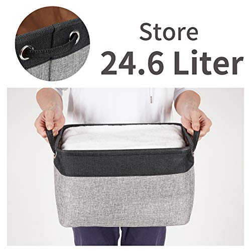 3-Pack Storage Baskets for Organizing- 38 L x 27 W x 24 H - Big Rectangular Fabric Collapsible Organizer Bin Carry Handles Linens, Towels, Toys, Clothes, Kids Room, Nursery (Black/Grey)