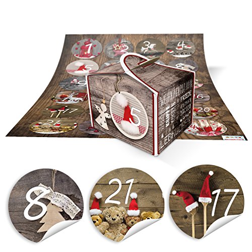 Logbuch-Verlag 24 DIY Advent Calendar Boxes 8 x 6.5 x 5.5 cm + Number Stickers 1-24 Photo Motifs Brown Red - Christmas Box
