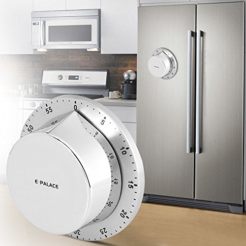 Mechanical Kitchen Timer 60 Minute Timing with Magnet Backing Loud Alarm Stainless Steel Body Mechanical Timer Home Cooking Baking Timer Silver(Silver)