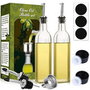 AOZITA [2 PACK] 17 oz Glass Olive Oil Dispenser Bottle Set - 500ml Clear Oil & Vinegar Cruet Bottle with Pourers, Funnel and Labels - Olive Oil Carafe Decanter for Kitchen