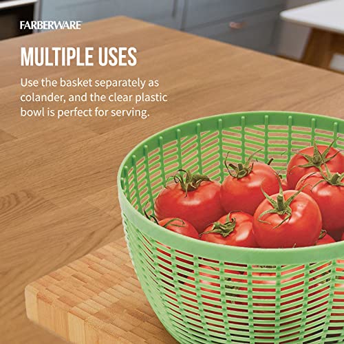Farberware Easy to use pro Pump Spinner with Bowl, Colander and Built in draining System for Fresh, Crisp, Clean Salad and Produce, Large 6.6 Quart, Green